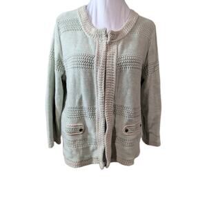 CAbi Women's Society Sweater Mint Green Hook Clasp Knit Cardigan Large Shirt EUC